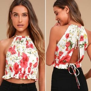 Lulus || Nostalgia White and Red Poppy Crop Top